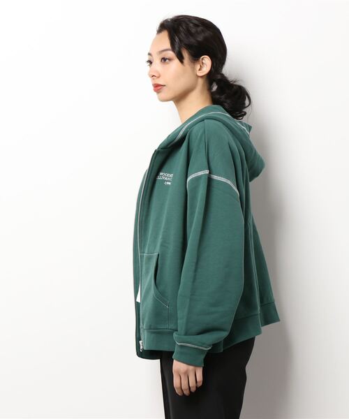 179/WG(イチナナキュウダブルジー)の「配色ステッチフルジップパーカー(パーカー・レディース・チャコールグレー/グレー/グリーン・FREE)」の5枚目の写真