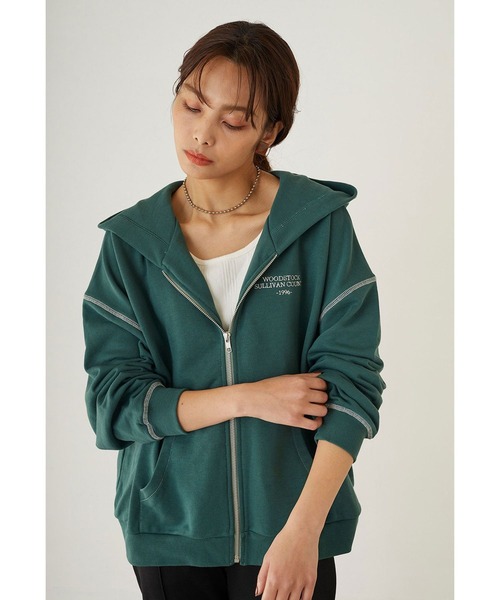 179/WG(イチナナキュウダブルジー)の「配色ステッチフルジップパーカー(パーカー・レディース・チャコールグレー/グレー/グリーン・FREE)」の3枚目の写真