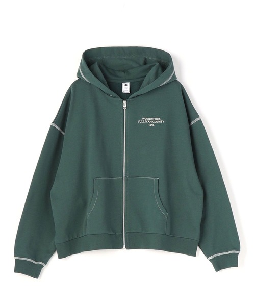 179/WG(イチナナキュウダブルジー)の「配色ステッチフルジップパーカー(パーカー・レディース・チャコールグレー/グレー/グリーン・FREE)」の9枚目の写真