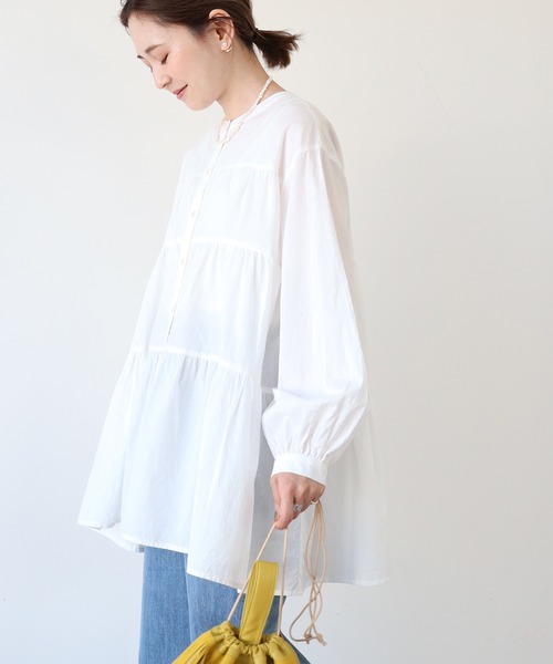 AMERICAN HOLIC（アメリカンホリック）の「ティアードボリュームチュニック（シャツ/ブラウス・レディース・オフホワイト/サックスブルー/チェック・M/L）」の6枚目の写真