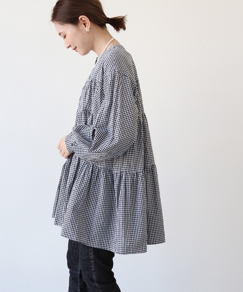 AMERICAN HOLIC（アメリカンホリック）の「ティアードボリュームチュニック（シャツ/ブラウス・レディース・オフホワイト/サックスブルー/チェック・M/L）」の9枚目の写真