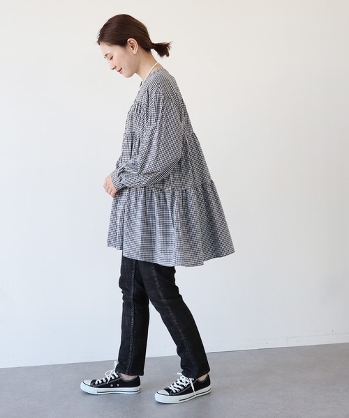 AMERICAN HOLIC（アメリカンホリック）の「ティアードボリュームチュニック（シャツ/ブラウス・レディース・オフホワイト/サックスブルー/チェック・M/L）」の7枚目の写真