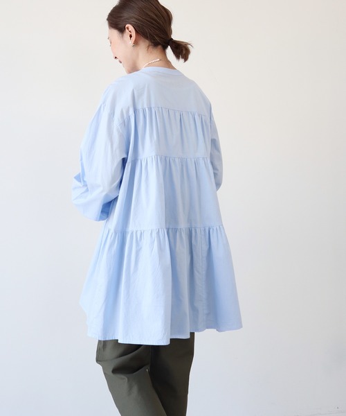 AMERICAN HOLIC（アメリカンホリック）の「ティアードボリュームチュニック（シャツ/ブラウス・レディース・オフホワイト/サックスブルー/チェック・M/L）」の15枚目の写真