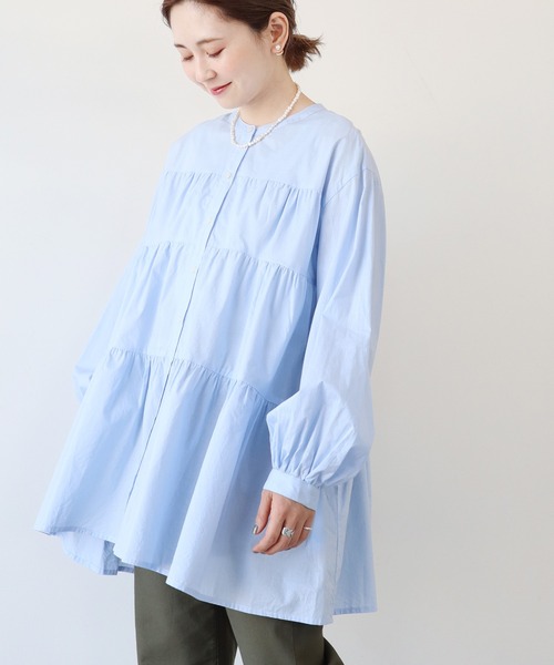 AMERICAN HOLIC（アメリカンホリック）の「ティアードボリュームチュニック（シャツ/ブラウス・レディース・オフホワイト/サックスブルー/チェック・M/L）」の5枚目の写真