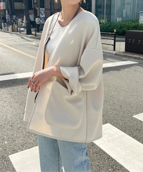 Meli rich(メリーリッチ)の「カットポンチノーカラージャケット(ノーカラージャケット・レディース・ブラック/アイボリー/グレイッシュベージュ・MEDIUM)」の12枚目の写真