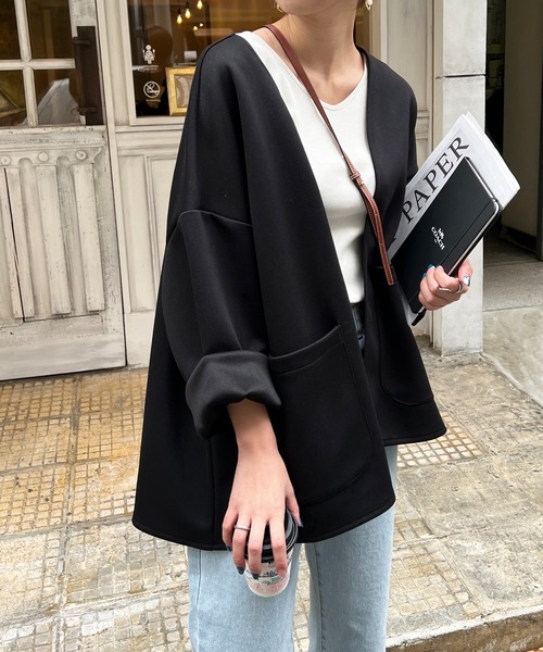 Meli rich(メリーリッチ)の「カットポンチノーカラージャケット(ノーカラージャケット・レディース・ブラック/アイボリー/グレイッシュベージュ・MEDIUM)」の17枚目の写真