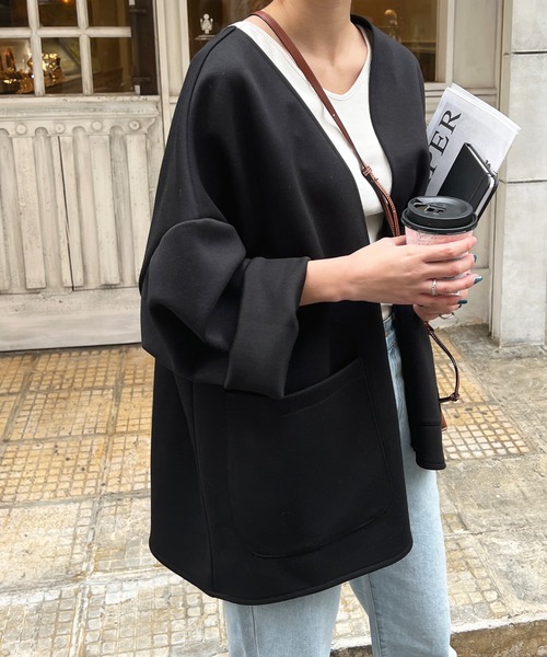 Meli rich(メリーリッチ)の「カットポンチノーカラージャケット(ノーカラージャケット・レディース・ブラック/アイボリー/グレイッシュベージュ・MEDIUM)」の16枚目の写真