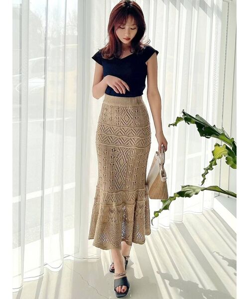 RESEXXY（リゼクシー）の「鈎針マーメイドスカート（スカート・レディース・ブラック/ベージュ/ブラウン/アイボリー・FREE）」の5枚目の写真