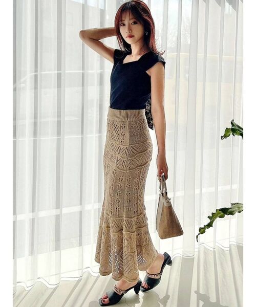 RESEXXY（リゼクシー）の「鈎針マーメイドスカート（スカート・レディース・ブラック/ベージュ/ブラウン/アイボリー・FREE）」の7枚目の写真