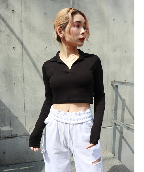 FIG&VIPER（フィグアンドバイパー）の「衿付きcomfyTOP（Tシャツ/カットソー・レディース・ホワイト/ライトグレー/ブラック・FREE）」の2枚目の写真