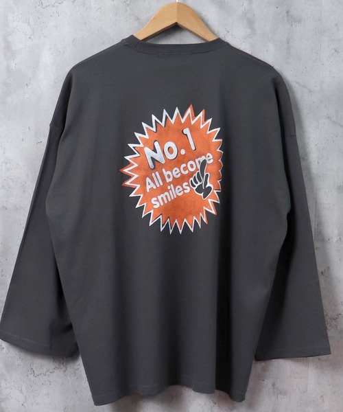 SHISKY（シスキー）の「プリントデザイン 9分袖 ビッグT（Tシャツ/カットソー・メンズ・グリーン/ホワイト系1/パープル系/ブラック系2/ベージュ系/ブルー/ブラック系1/チャコール/ラベンダー/ベージュ/ホワイト系/ミント/ブラック/ホワイト/ライトグリーン系/グレー系/ベージュ系1/ブラック系・M/L/XL）」の9枚目の写真