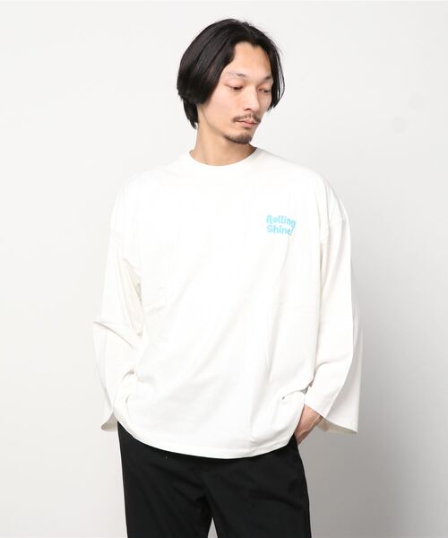 SHISKY（シスキー）の「プリントデザイン 9分袖 ビッグT（Tシャツ/カットソー・メンズ・グリーン/ホワイト系1/パープル系/ブラック系2/ベージュ系/ブルー/ブラック系1/チャコール/ラベンダー/ベージュ/ホワイト系/ミント/ブラック/ホワイト/ライトグリーン系/グレー系/ベージュ系1/ブラック系・M/L/XL）」の22枚目の写真