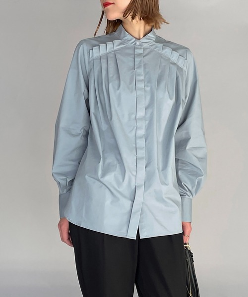 PICCIN（ピッチン）の「タイプライタータックシャツ（シャツ/ブラウス・レディース・ブラック/オフホワイト/サックスブルー・M）」の3枚目の写真