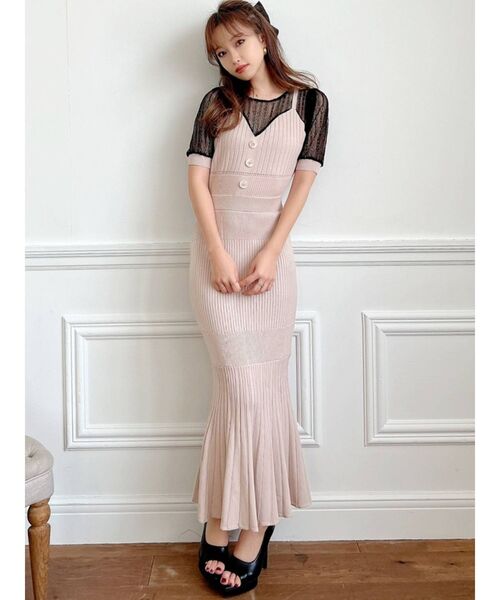 RESEXXY（リゼクシー）の「レースドッキングマーメイドニットワンピース（ワンピース・レディース・ベージュ/ブラック/ブルー/ブラウン・FREE）」の3枚目の写真