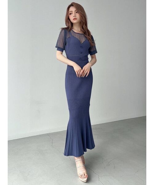 RESEXXY（リゼクシー）の「レースドッキングマーメイドニットワンピース（ワンピース・レディース・ベージュ/ブラック/ブルー/ブラウン・FREE）」の4枚目の写真