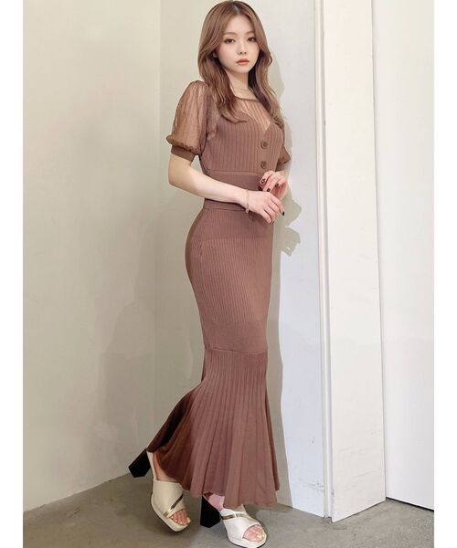 RESEXXY（リゼクシー）の「レースドッキングマーメイドニットワンピース（ワンピース・レディース・ベージュ/ブラック/ブルー/ブラウン・FREE）」の5枚目の写真