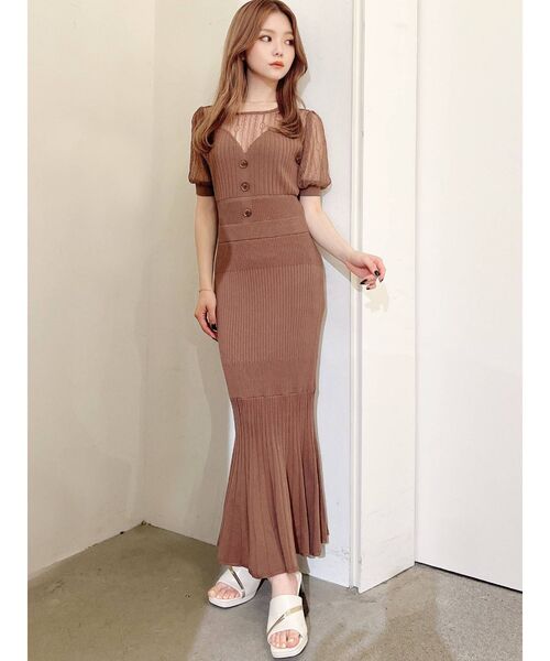 RESEXXY（リゼクシー）の「レースドッキングマーメイドニットワンピース（ワンピース・レディース・ベージュ/ブラック/ブルー/ブラウン・FREE）」の6枚目の写真