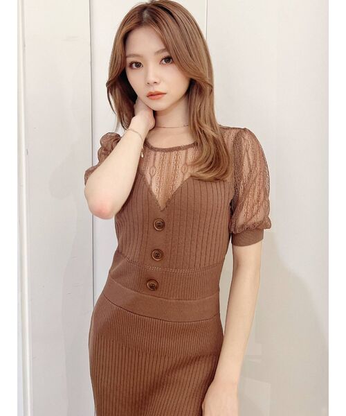 RESEXXY（リゼクシー）の「レースドッキングマーメイドニットワンピース（ワンピース・レディース・ベージュ/ブラック/ブルー/ブラウン・FREE）」の7枚目の写真