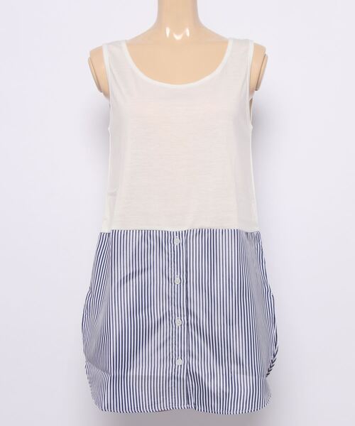 HONEYSUCKLE ROSE（ハニーサックルローズ）の「【HONEYSUCKLE ROSE】裾シャツ切り替えタンク（タンクトップ・レディース・ホワイト/ブルー/ネイビー×ホワイト・S/M/L）」の3枚目の写真