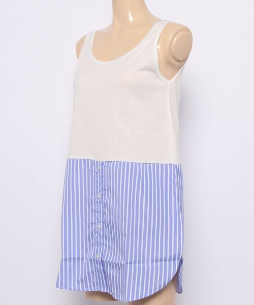 HONEYSUCKLE ROSE（ハニーサックルローズ）の「【HONEYSUCKLE ROSE】裾シャツ切り替えタンク（タンクトップ・レディース・ホワイト/ブルー/ネイビー×ホワイト・S/M/L）」の4枚目の写真