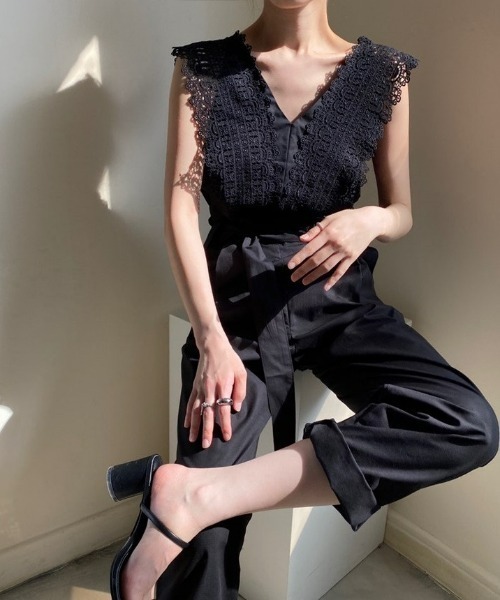 sakishimatokyo（サキシマトーキョー）の「クロシェロンパース（サロペット/オーバーオール・レディース・アイボリー/ブラック・FREE）」の2枚目の写真