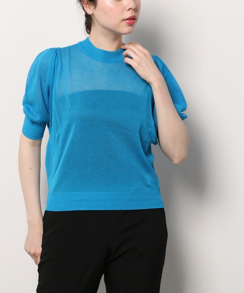 Per sist ence(パーシエンス)の「Per sist ence/パーシエンス 麻タッチ12G シアーボリュームスリーブプルオーバー(Tシャツ/カットソー・レディース・ブルー/アイボリー/グリーン/ブラック・FREE)」の1枚目の写真
