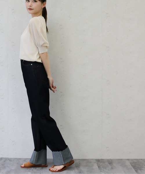 Per sist ence(パーシエンス)の「Per sist ence/パーシエンス 麻タッチ12G シアーボリュームスリーブプルオーバー(Tシャツ/カットソー・レディース・ブルー/アイボリー/グリーン/ブラック・FREE)」の6枚目の写真