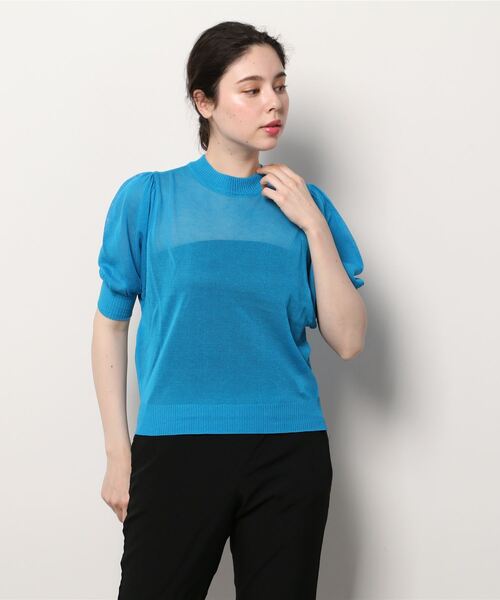 Per sist ence(パーシエンス)の「Per sist ence/パーシエンス 麻タッチ12G シアーボリュームスリーブプルオーバー(Tシャツ/カットソー・レディース・ブルー/アイボリー/グリーン/ブラック・FREE)」の11枚目の写真