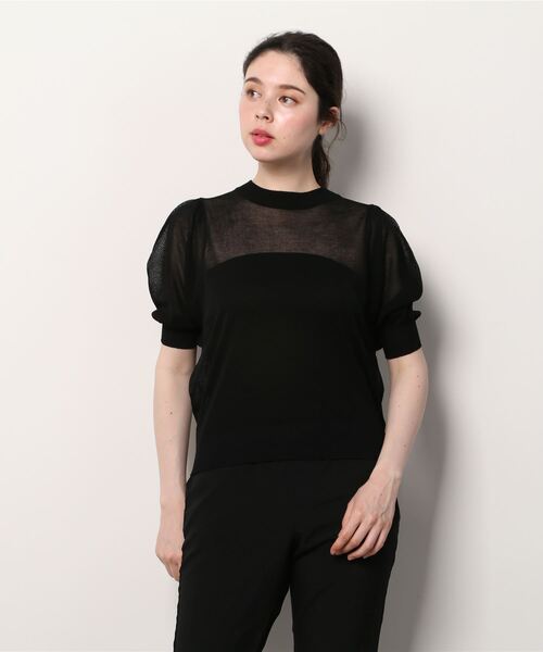 Per sist ence(パーシエンス)の「Per sist ence/パーシエンス 麻タッチ12G シアーボリュームスリーブプルオーバー(Tシャツ/カットソー・レディース・ブルー/アイボリー/グリーン/ブラック・FREE)」の7枚目の写真