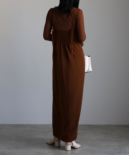 ❤️25新作 新品♡ SelfPortrait ブラウンキャミワンピース♡　D19 セットアイテム】フリルキャミワンピース+Tシャツ[品番