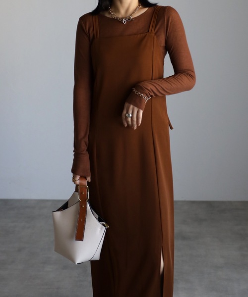 ap retro(アプレトロ)の「キャミワンピース / ロングスリット(ワンピース・レディース・ブラウン/ブラック/アイボリー/ネイビー/モカ・FREE)」の19枚目の写真