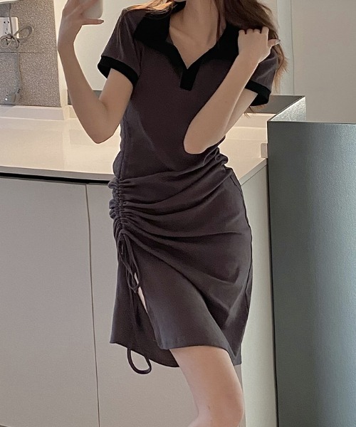 MANGROVE（マングローブ）の「サイドスリットギャザーポロ