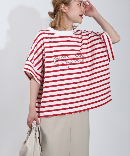 PICCIN（ピッチン）の「パール付き刺繍ロゴボーダーカットソー（Tシャツ/カットソー・レディース・ブルー/レッド・M）」の2枚目の写真