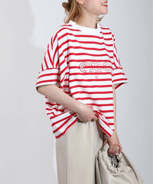 PICCIN（ピッチン）の「パール付き刺繍ロゴボーダーカットソー（Tシャツ/カットソー・レディース・ブルー/レッド・M）」の15枚目の写真