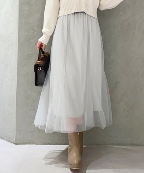 31 Sons de mode（トランテアン　ソン　ドゥ　モード）の「異素材切替チュールマーメイドスカート（スカート・レディース・クリーム/ブラウン/サックスブルー・36/38）」の3枚目の写真