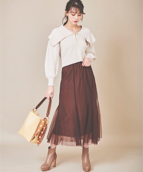 31 Sons de mode（トランテアン　ソン　ドゥ　モード）の「異素材切替チュールマーメイドスカート（スカート・レディース・クリーム/ブラウン/サックスブルー・36/38）」の18枚目の写真