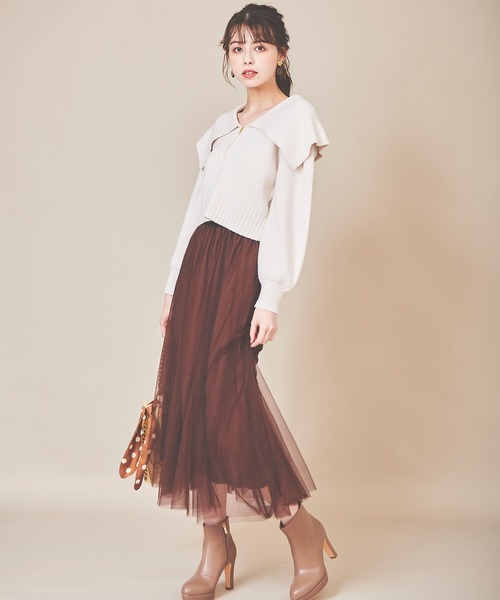 31 Sons de mode（トランテアン　ソン　ドゥ　モード）の「異素材切替チュールマーメイドスカート（スカート・レディース・クリーム/ブラウン/サックスブルー・36/38）」の8枚目の写真