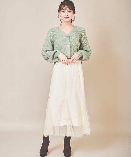 31 Sons de mode（トランテアン　ソン　ドゥ　モード）の「異素材切替チュールマーメイドスカート（スカート・レディース・クリーム/ブラウン/サックスブルー・36/38）」の4枚目の写真