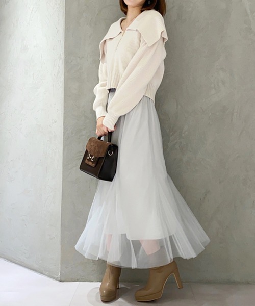 31 Sons de mode(トランテアン ソン ドゥ モード)の「異素材切替チュールマーメイドスカート(スカート・レディース・クリーム/ブラウン/サックスブルー・36/38)」の18枚目の写真