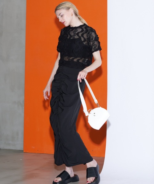 Solace（ソレイス）の「ウェーブメッシュクロップドT（Tシャツ/カットソー・レディース・ブラック/ナチュラル/ブルー・FREE）」の10枚目の写真