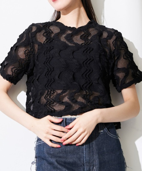Solace（ソレイス）の「ウェーブメッシュクロップドT（Tシャツ/カットソー・レディース・ブラック/ブルー/ナチュラル・FREE）」の12枚目の写真