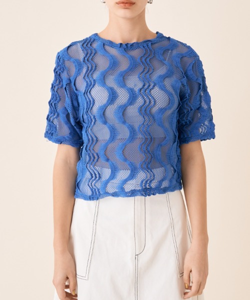 Solace（ソレイス）の「ウェーブメッシュクロップドT（Tシャツ/カットソー・レディース・ブラック/ブルー/ナチュラル・FREE）」の4枚目の写真