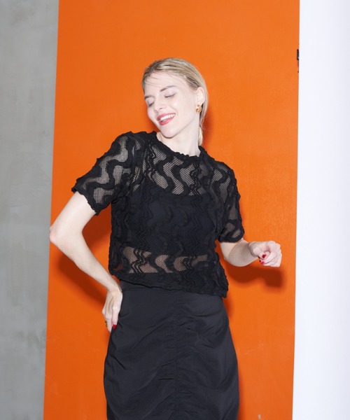 Solace（ソレイス）の「ウェーブメッシュクロップドT（Tシャツ/カットソー・レディース・ブラック/ナチュラル/ブルー・FREE）」の11枚目の写真