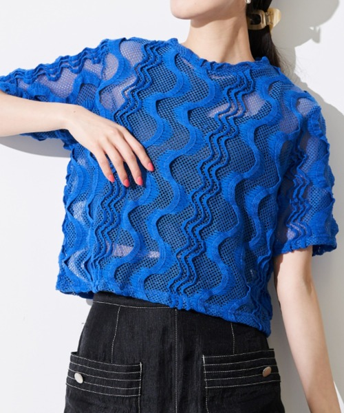 Solace（ソレイス）の「ウェーブメッシュクロップドT（Tシャツ/カットソー・レディース・ブラック/ブルー/ナチュラル・FREE）」の6枚目の写真