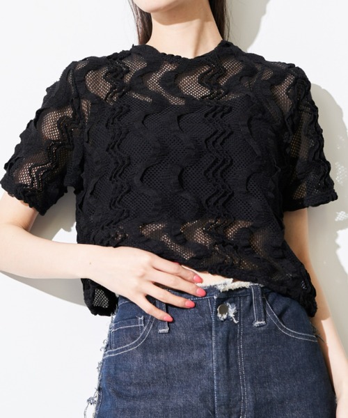 Solace（ソレイス）の「ウェーブメッシュクロップドT（Tシャツ/カットソー・レディース・ブラック/ブルー/ナチュラル・FREE）」の10枚目の写真