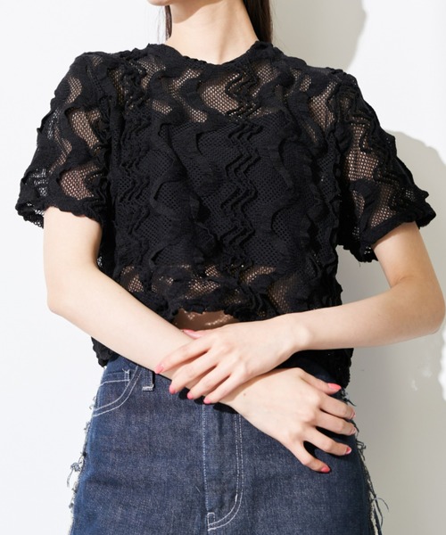 Solace（ソレイス）の「ウェーブメッシュクロップドT（Tシャツ/カットソー・レディース・ブラック/ブルー/ナチュラル・FREE）」の11枚目の写真