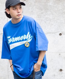 bling leads/サテン貼付BIGクルーネックTシャツ