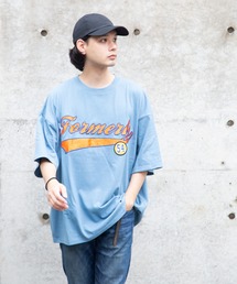 bling leads/サテン貼付BIGクルーネックTシャツ