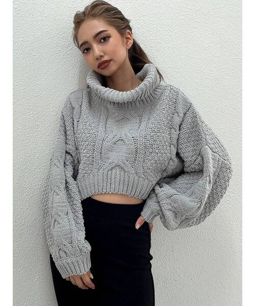 GYDA(ジェイダ)の「タートルネック モールヤーンケーブルショートニットトップス(ニット/セーター・レディース・アイボリー/チャコールグレー/オリーブ・FREE)」の13枚目の写真