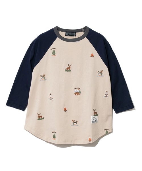 CUBE SUGAR(キューブシュガー)の「CUBE SUGAR/キューブシュガー 21/-天竺総柄刺繍7分袖ラグランT(Tシャツ/カットソー・レディース・ホワイト/ベージュ・FREE)」の2枚目の写真